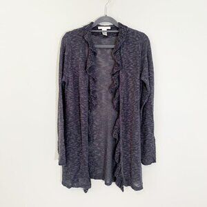 Sarah‎ Spencer tunic length long sleeve open front ruffle cardigan sweater